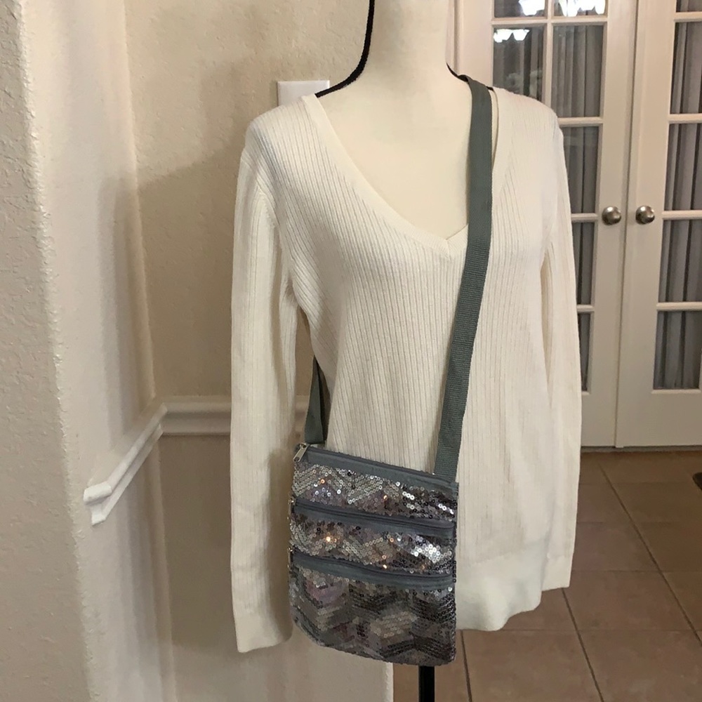 Silver Unbranded eye catching gray with silver/light pink sequins crossbody bag